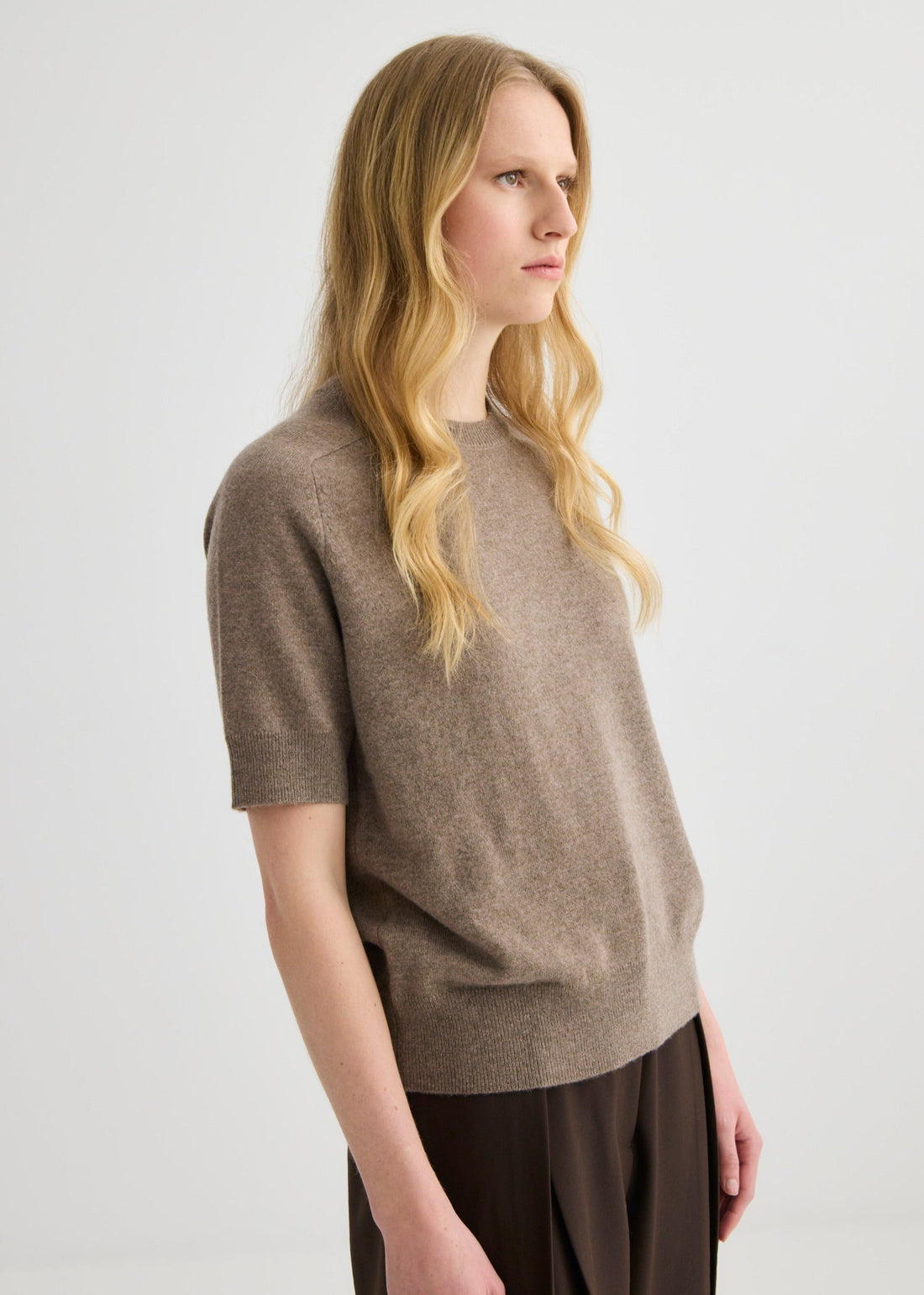 Cashmere Short Sleeve Crew Neck - Cocoa Marle