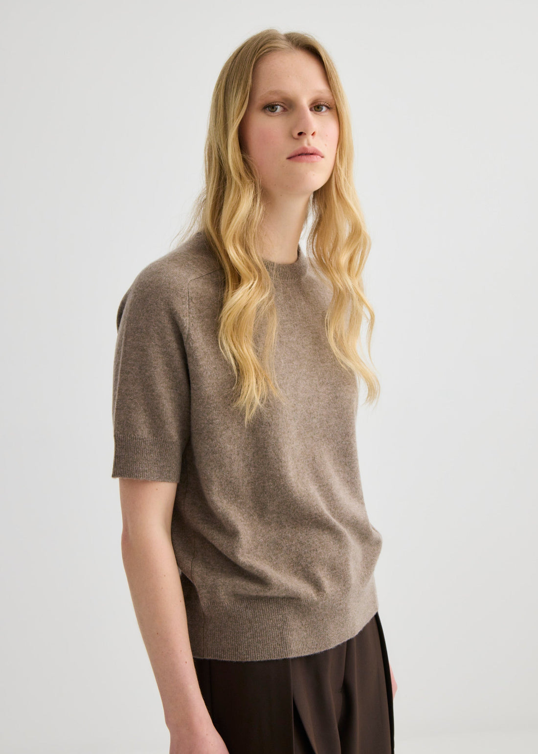 Cashmere Short Sleeve Crew Neck - Cocoa Marle