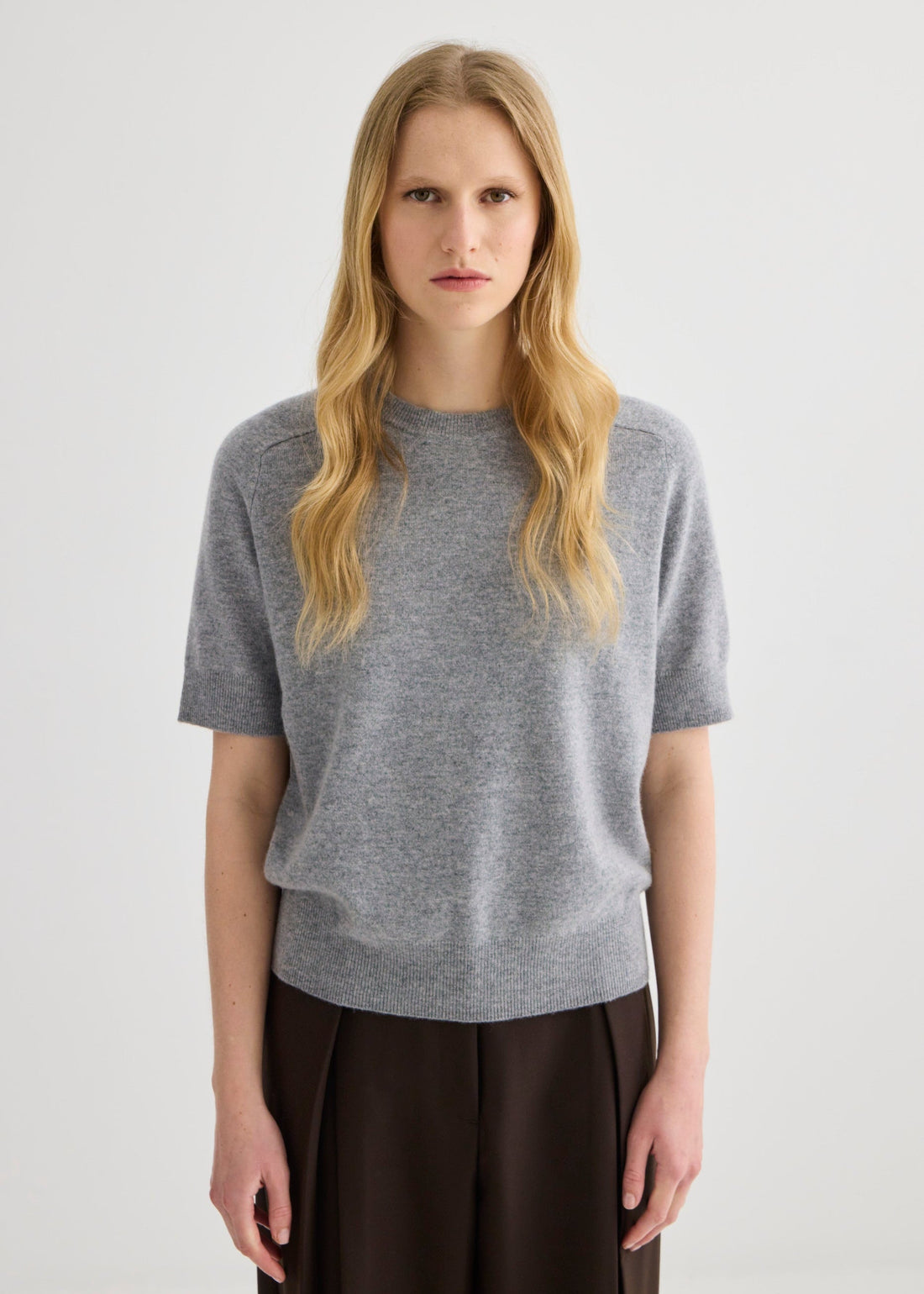 Cashmere Short Sleeve Crew Neck – Grey Marle