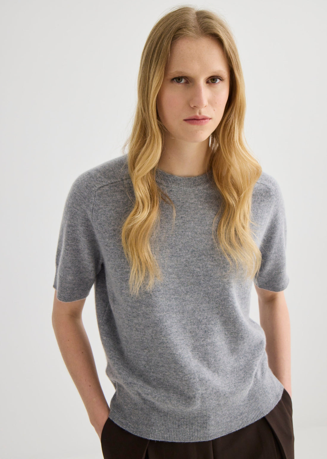 Cashmere Short Sleeve Crew Neck – Grey Marle