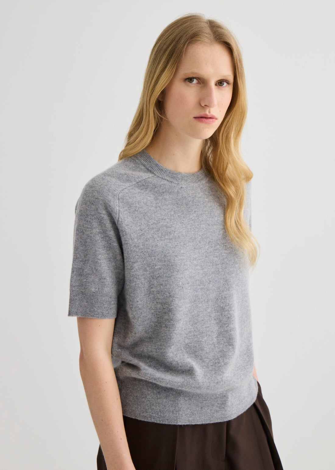 Cashmere Short Sleeve Crew Neck – Grey Marle