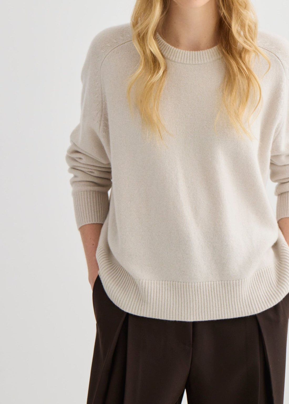 Oversized Pure Cashmere Crew Neck - Oyster