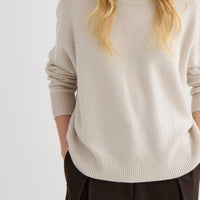 Oversized Pure Cashmere Crew Neck - Oyster
