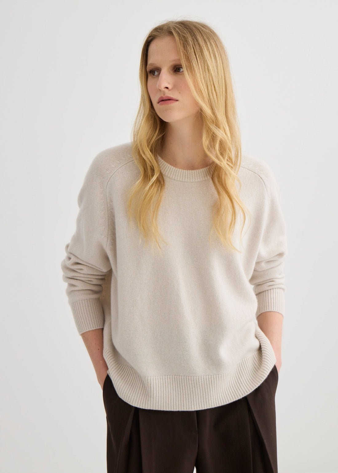 Oversized Pure Cashmere Crew Neck - Oyster
