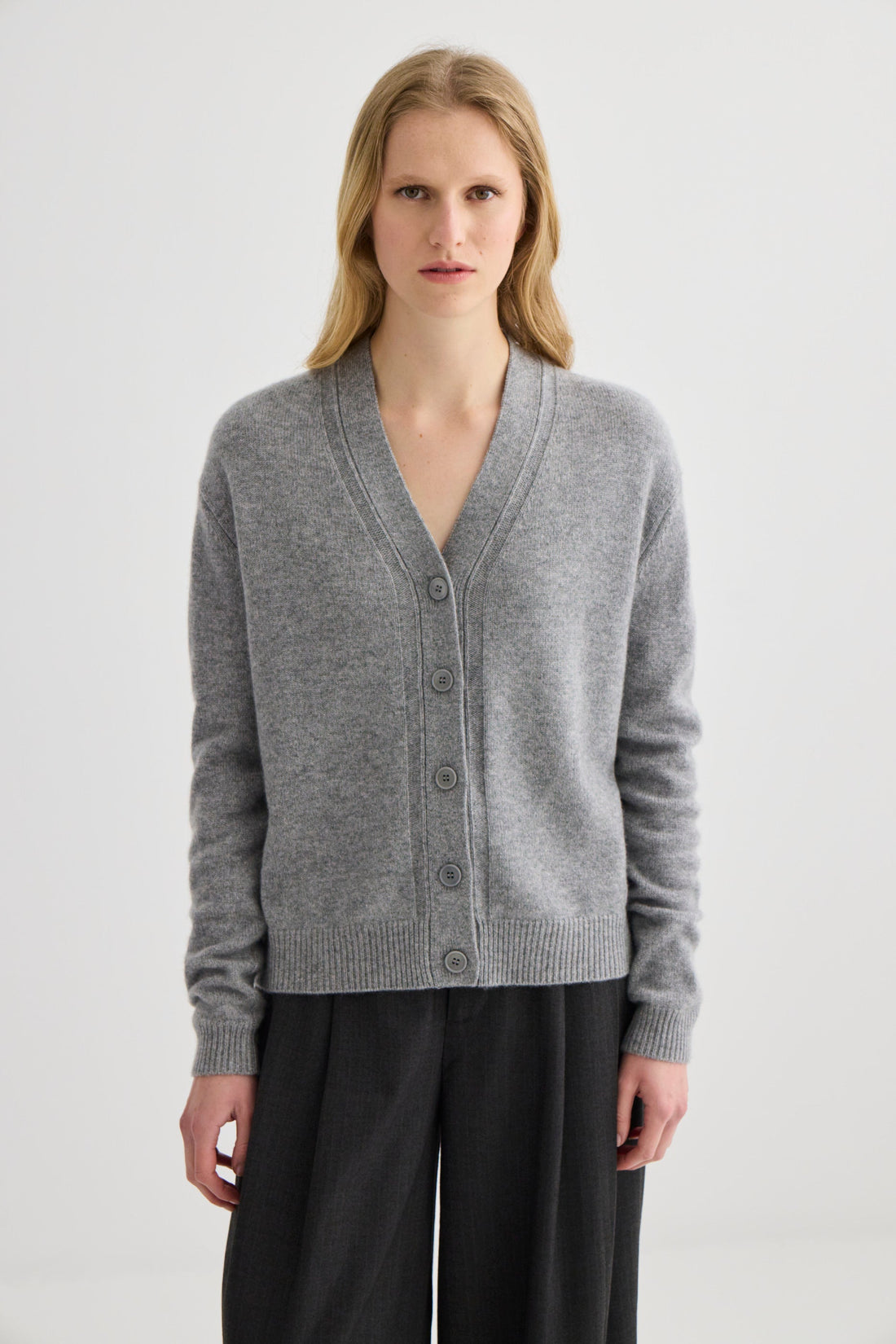 Cashmere V-Neck Cardigan - Grey Marle