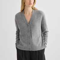 Cashmere V-Neck Cardigan - Grey Marle