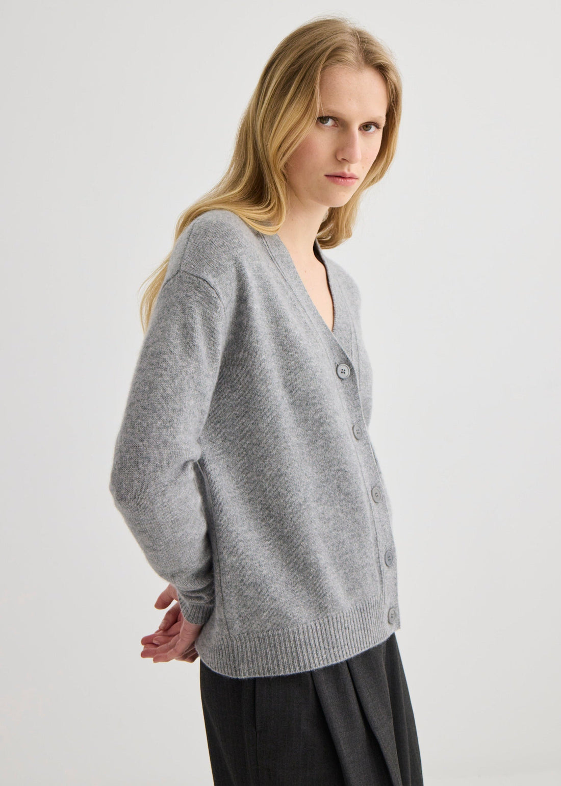 Cashmere V-Neck Cardigan - Grey Marle