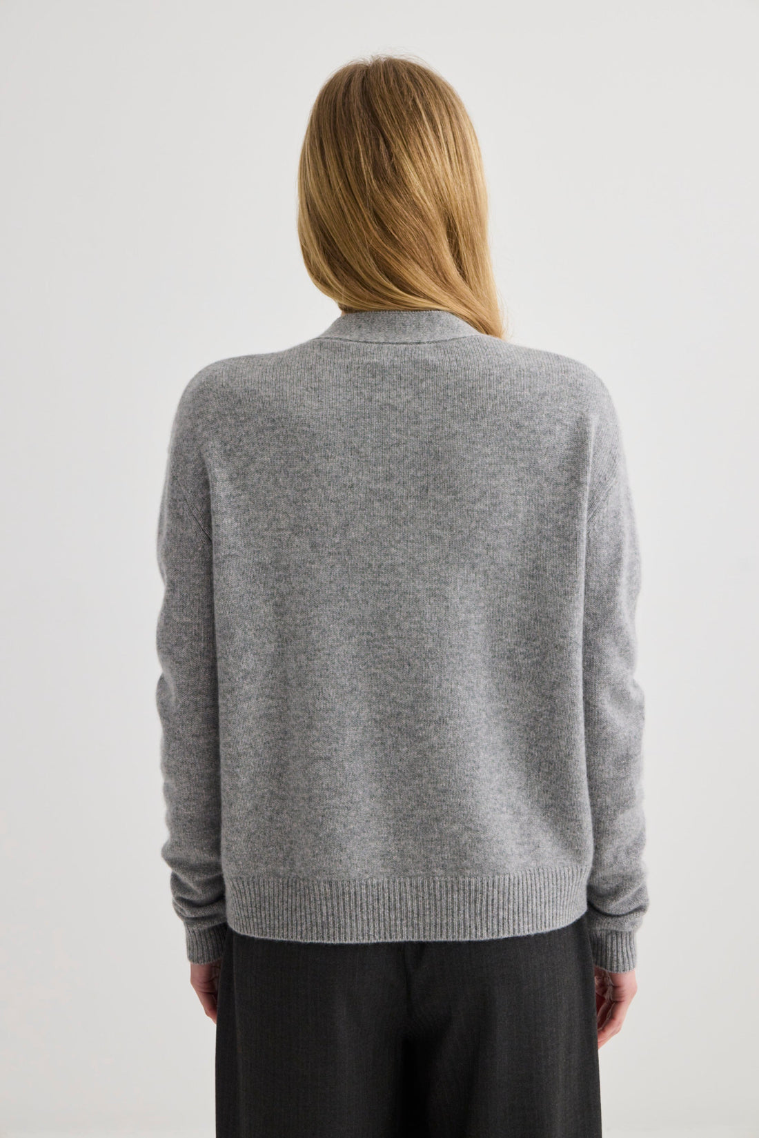 Cashmere V-Neck Cardigan - Grey Marle