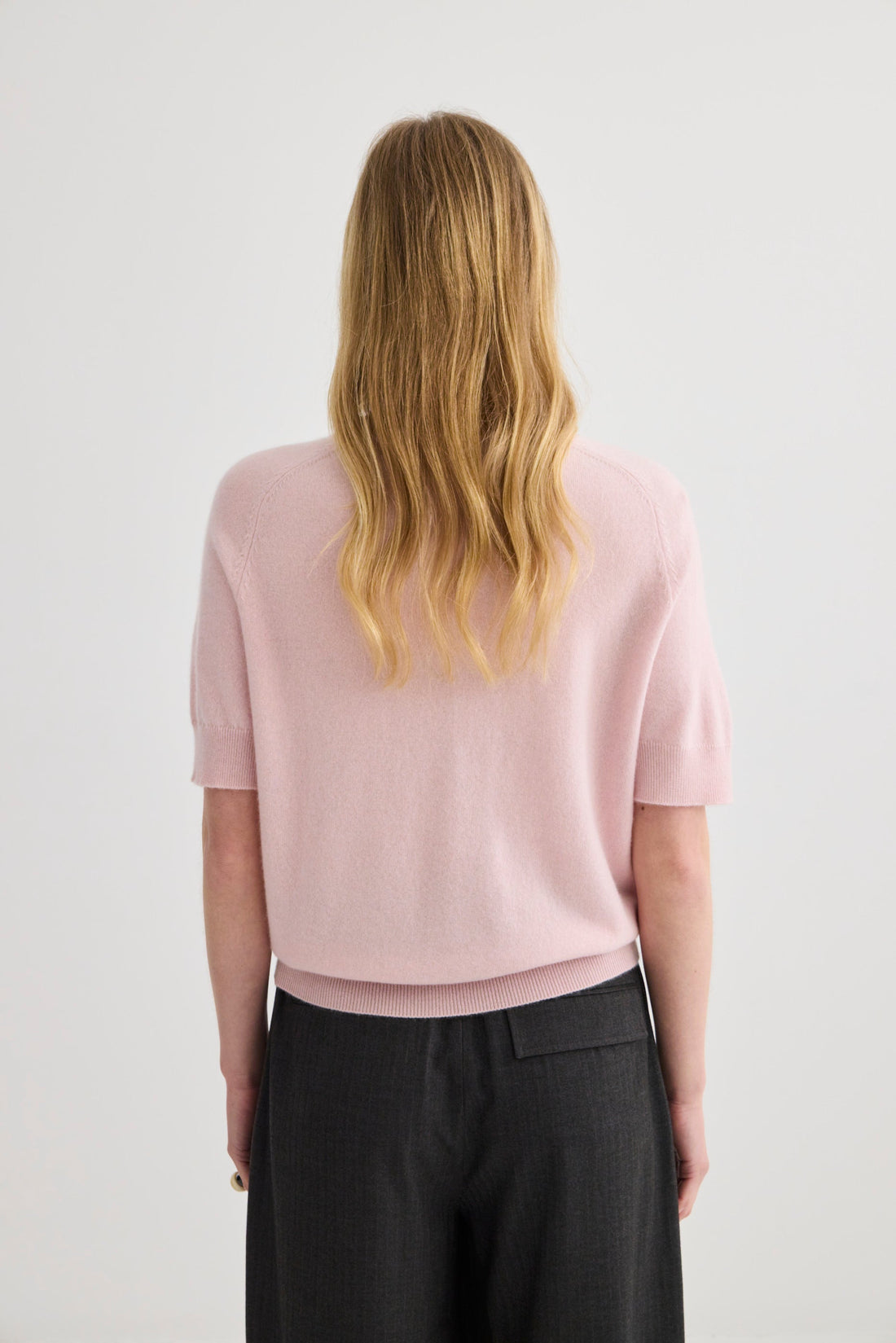 Cashmere Short Sleeve Crew Neck - Blush Pink