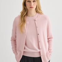 Cashmere Crew Neck Cardigan - Blush Pink