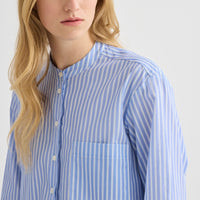Striped Collarless Shirt - Oxford Blue