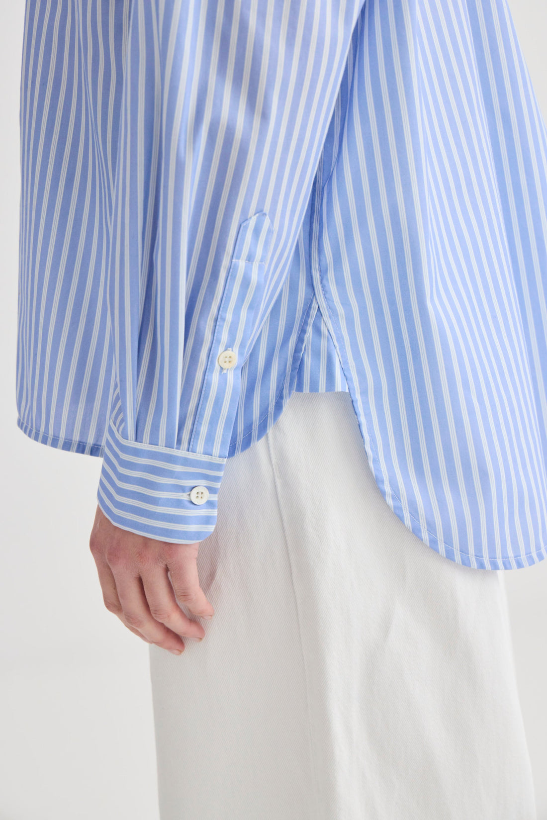 Striped Collarless Shirt - Oxford Blue