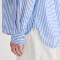 Striped Collarless Shirt - Oxford Blue