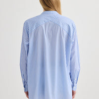 Striped Collarless Shirt - Oxford Blue