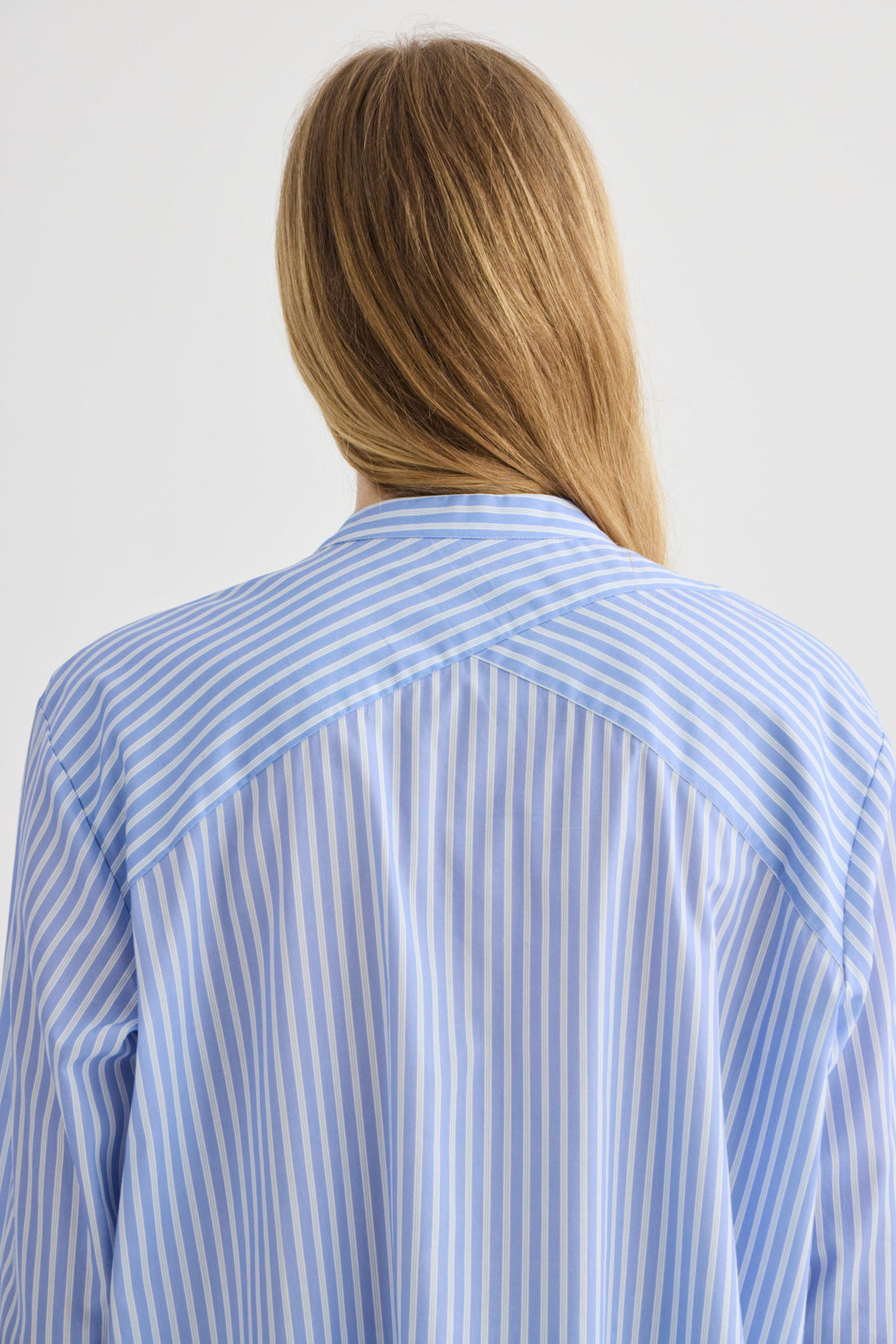 Striped Collarless Shirt - Oxford Blue