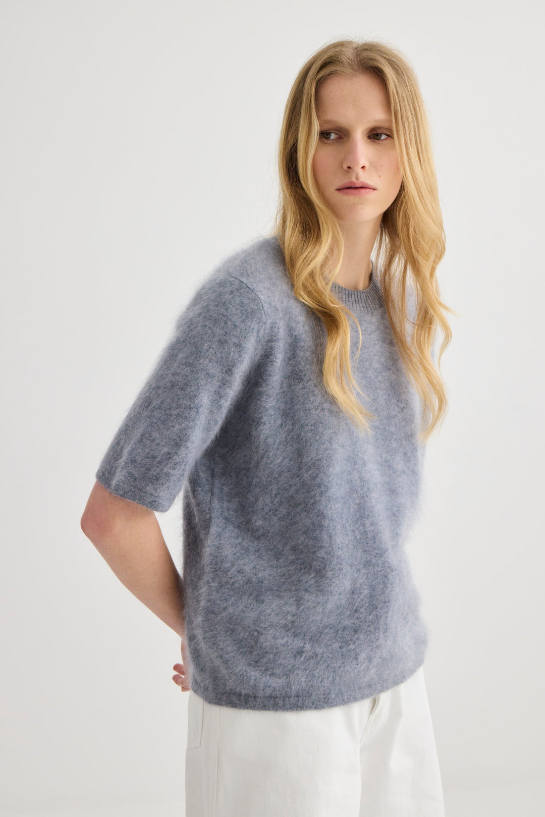 Brushed Cashmere Tee - Grey Marle