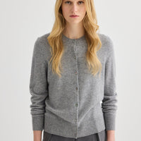 Cashmere Crew Neck Cardigan - Grey Marle
