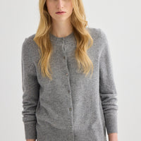 Cashmere Crew Neck Cardigan - Grey Marle