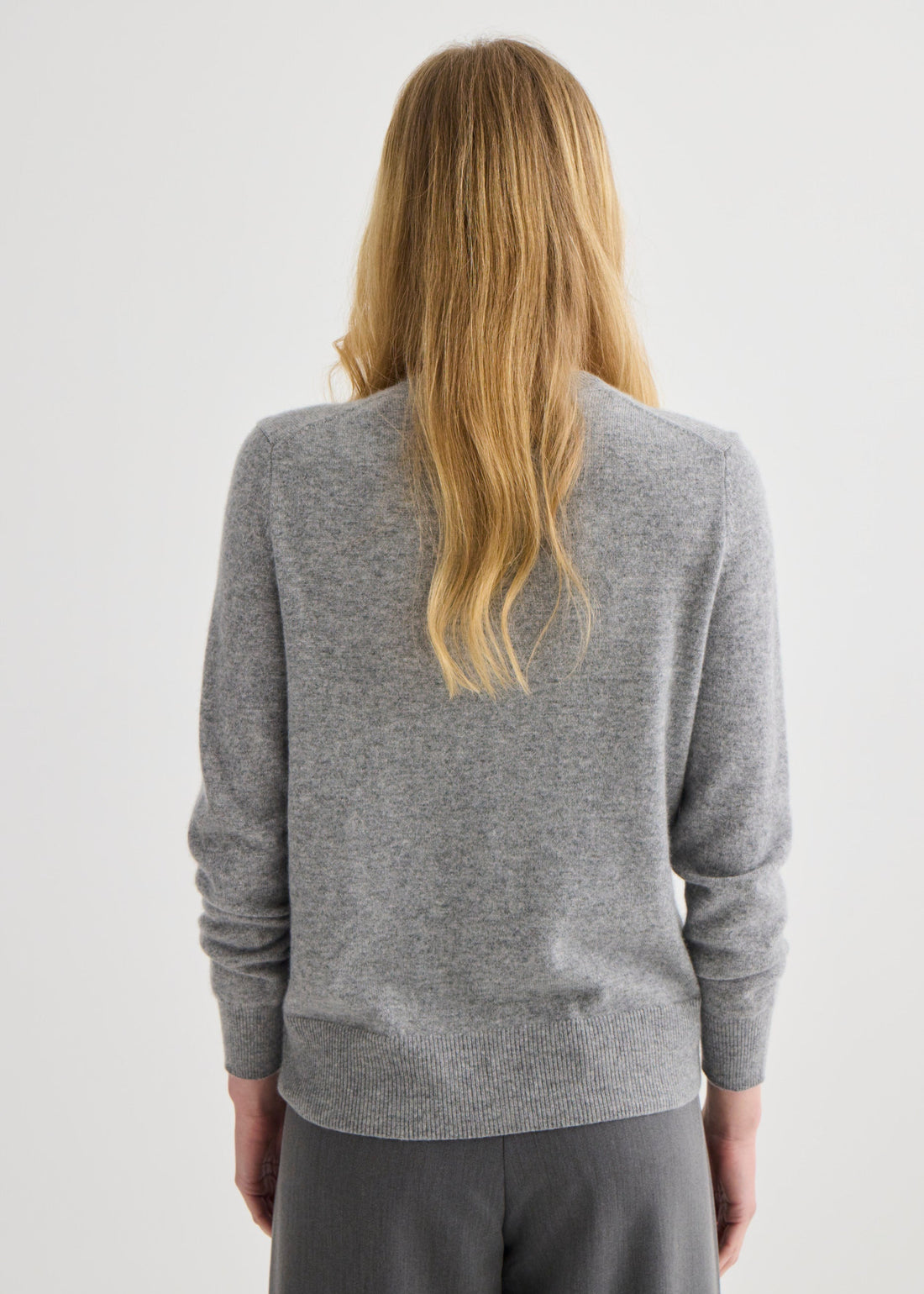Cashmere Crew Neck Cardigan - Grey Marle