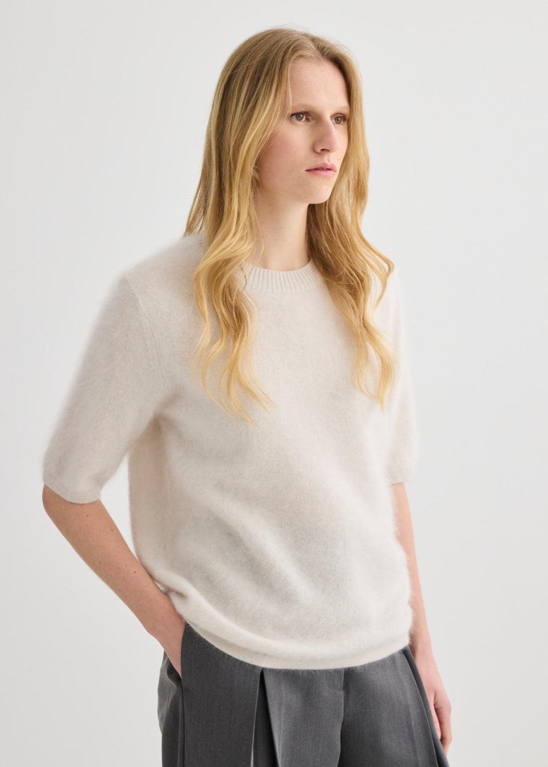 Brushed Cashmere T-Shirt - Oyster