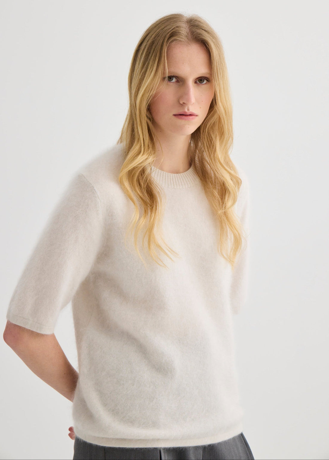 Brushed Cashmere T-Shirt - Oyster
