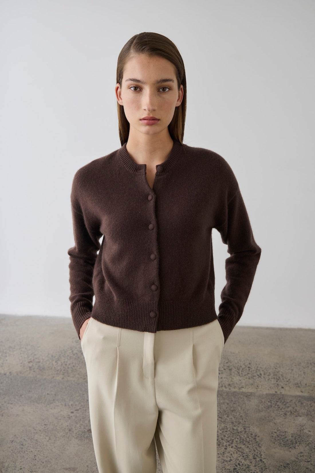 Boxy Cashmere Cardigan - Chocolate