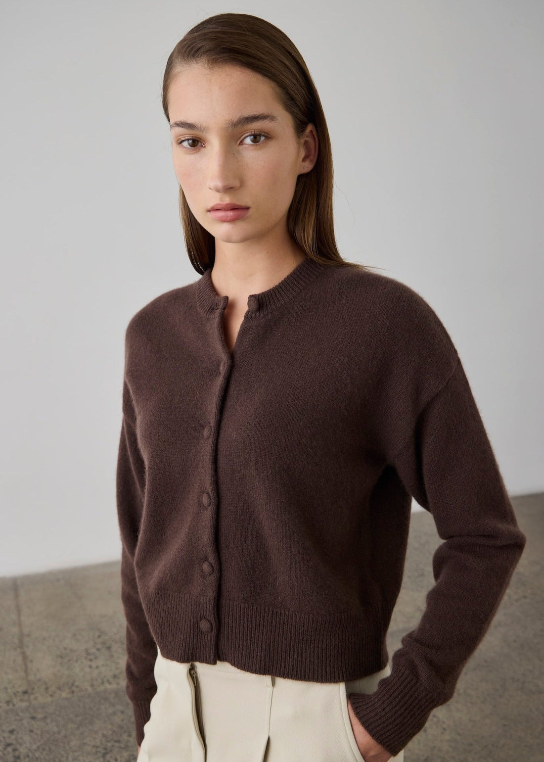 Boxy Cashmere Cardigan - Chocolate