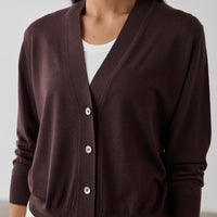 Merino V-Neck Cardigan - Dark Bordeaux