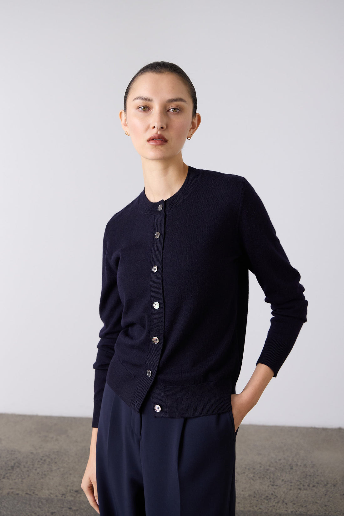 Sylvia Merino Knit Cardigan - Navy
