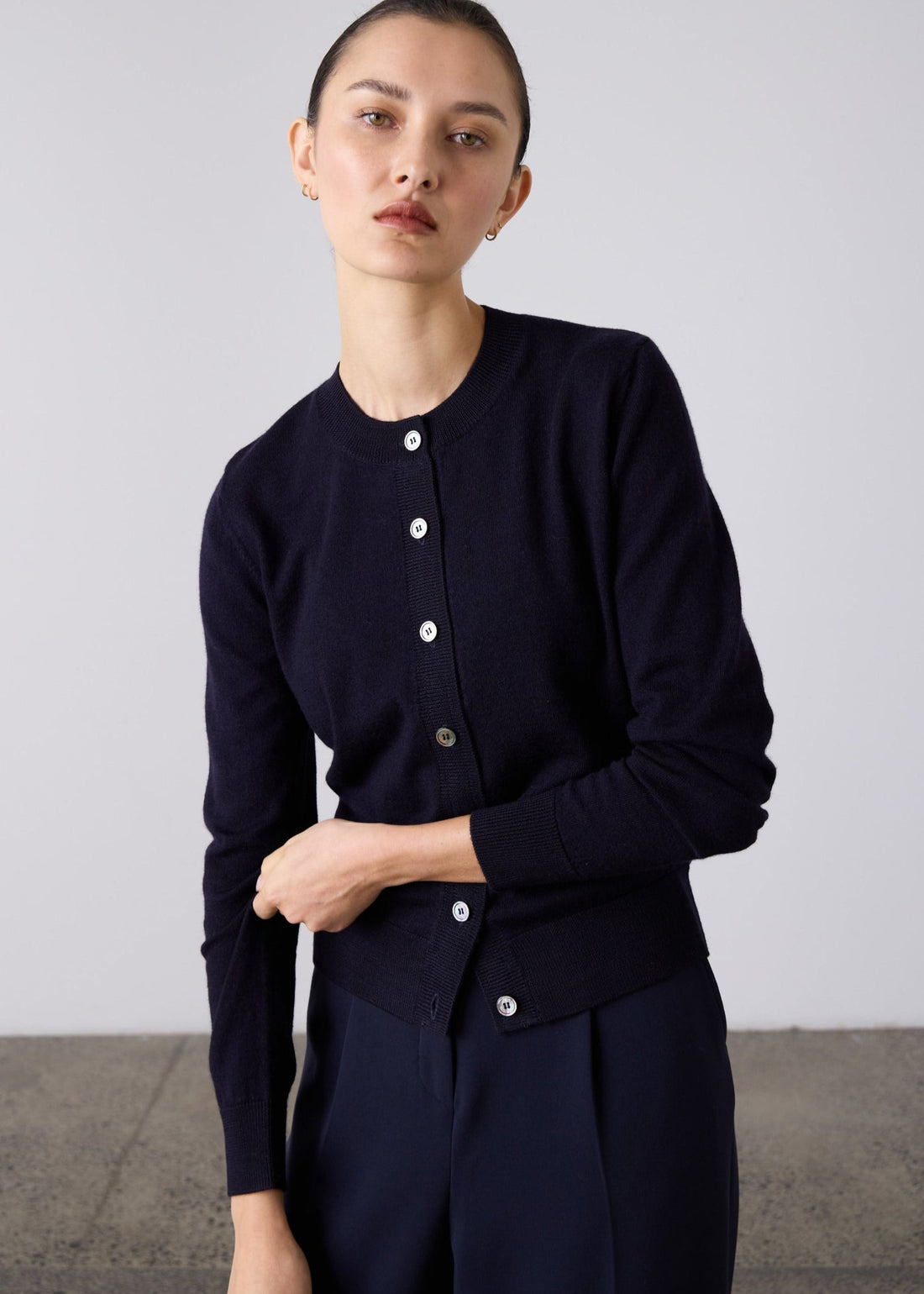 Sylvia Merino Knit Cardigan - Navy