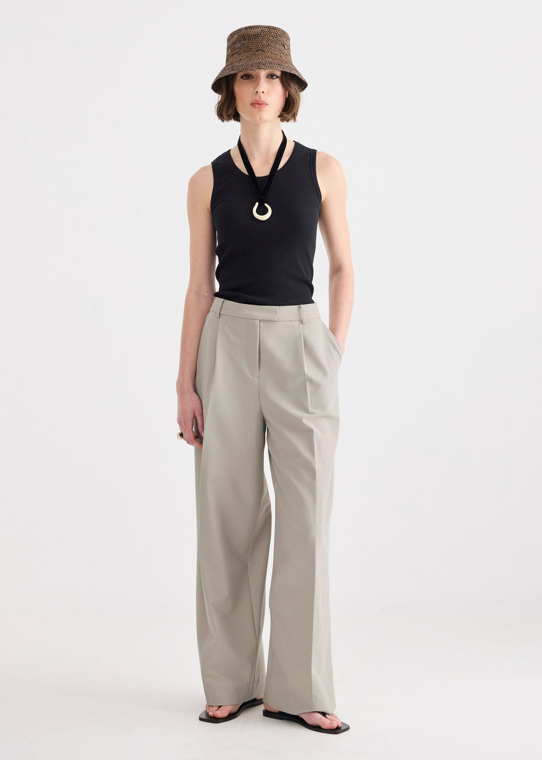 Simone Wide Leg Trouser - Pale  Sage
