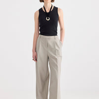 Simone Wide Leg Trouser - Pale  Sage