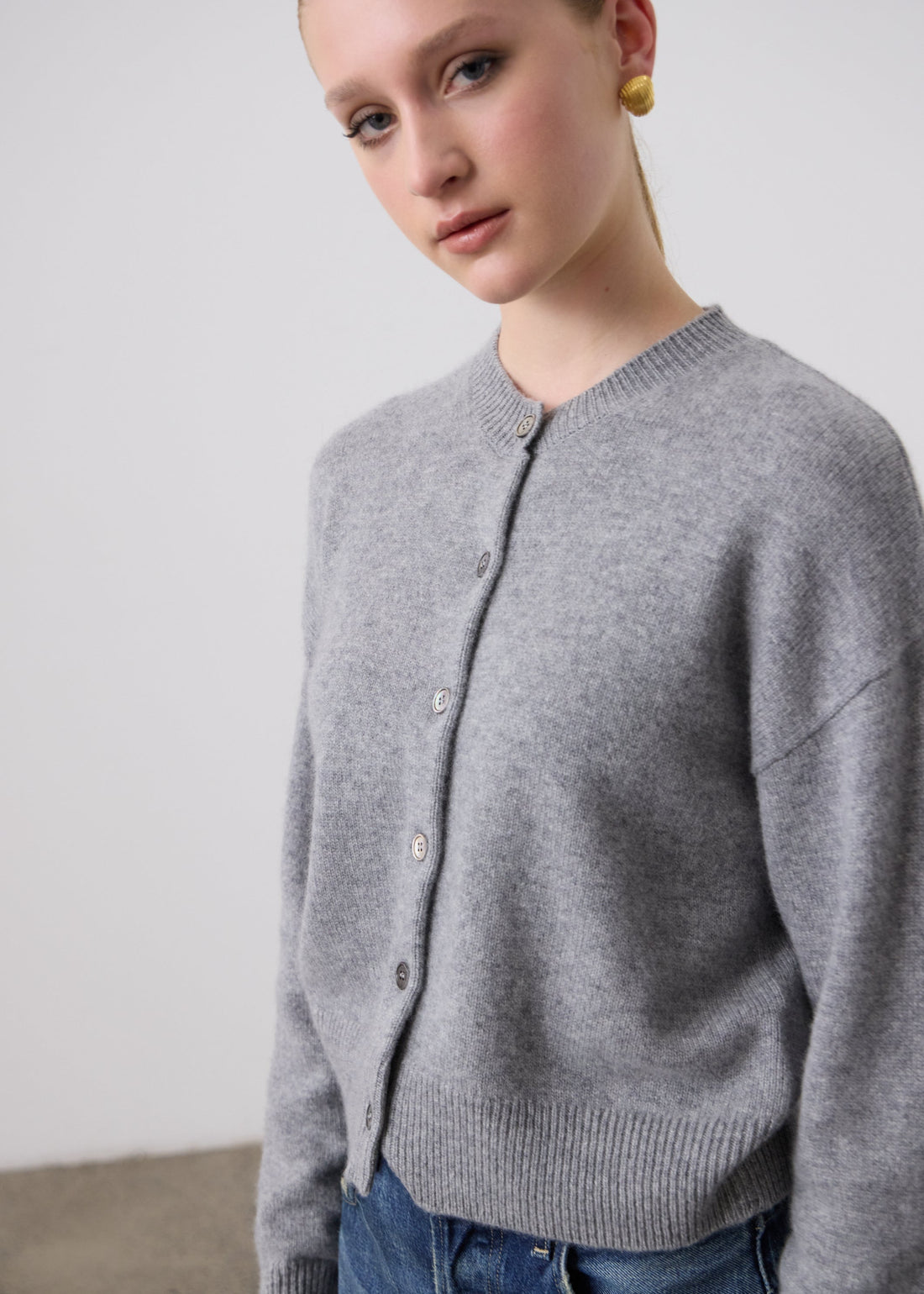 Boxy Cashmere Cardigan - Grey Marle
