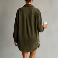 Women's Simple Loose Leather Lapel Spliced Suede Mini Dress MDA0233I3Y