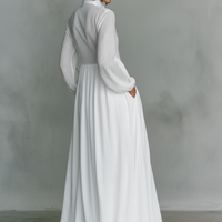 Women's Minimalist Cotton And Linen Patchwork Single-breasted Stand-up Collar Long-sleeved Maxi Dress MDA0658K6Y