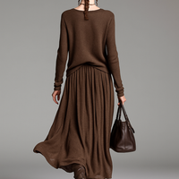 Women's Fashion Round Neck Knitted Sweater Skirt Set MDA0737H3Y