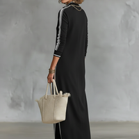 Women's Minimalist White-trimmed Button-down Collar Sweatshirt Dress Maxi Dress MDA0958L0Y