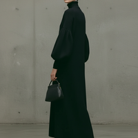 Women's Modern Black Turtleneck Puff-Sleeve Sweatshirt Maxi Dress MDA1503L6AU