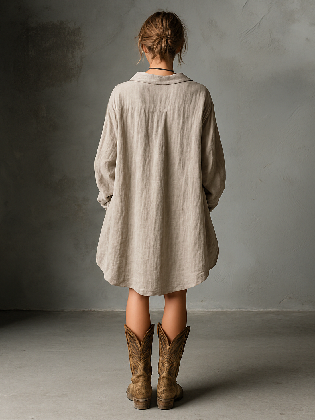 Women's Fashion Loose Cotton And Linen Button Lapel Mini Dress MDA1854H2Y