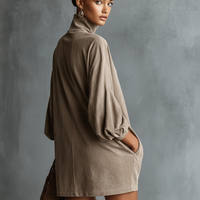 Women's Minimalist Loose-fitting Faux Suede High-neck Mini Dress MDA2423K1Y