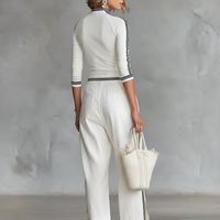 Women's Sports Half-high-neck Long-sleeved T-shirt Drawstring Wide-leg Pants Two-piece Set MDA2569G9Y
