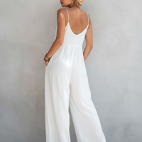 Women's Casual White Cotton-linen Blend Sleeveless Loose Jumpsuit MDZ0246C9AN