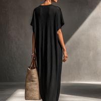 Women's Minimalist Sheer Knit Short-sleeved Maxi Dress MDZ0911A8Y