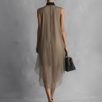 Women's Light Luxury Khaki And Brown Color-blocked Chiffon Sleeveless Dress MDZ1535A7BA