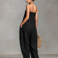 Women's Minimalist Loose-fitting Linen Blend Strapless Jumpsuit With Tie Closure MDZ2024A9Y