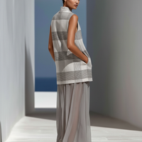 Women’s Grey Plaid Sleeveless Tunic Top & Sheer Chiffon Maxi Skirt Two-Piece Set MDZ2824D9T