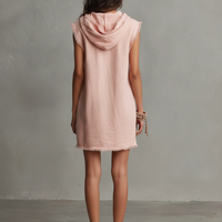 Women's Minimalist Linen-Blend Mini Dress — Hooded, Sleeveless, Raw Hem MDZ2961D3Y