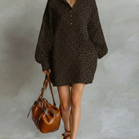 Women's Fashionable Brown Leopard Print Loose Open Neckline Long Sleeve Dress MDA1895L2AN