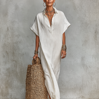 Women's Minimalist Loose-fitting Shirt Maxi Dress MDZ0678A4Y