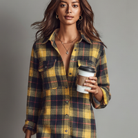 Women's Flannel Plaid Long Sleeve Shirt Midi Dress MDA2294J2Y